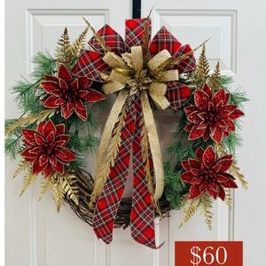 New Hand Made Festive Red and Gold Holiday Wreath